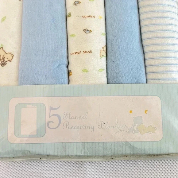 Vintage Rene Rofe Baby 5 Flannel receiving Blankets Blue Multi Bear Print - Picture 6 of 8